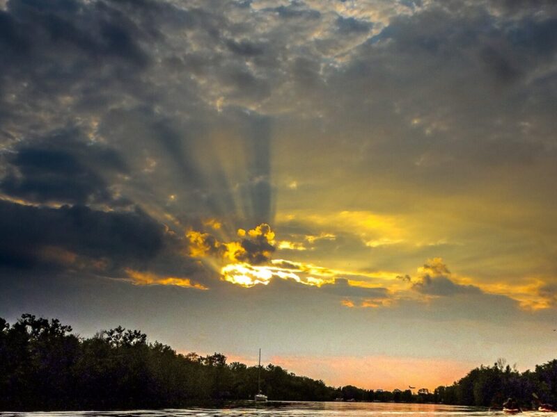 Sun rays at sunset.